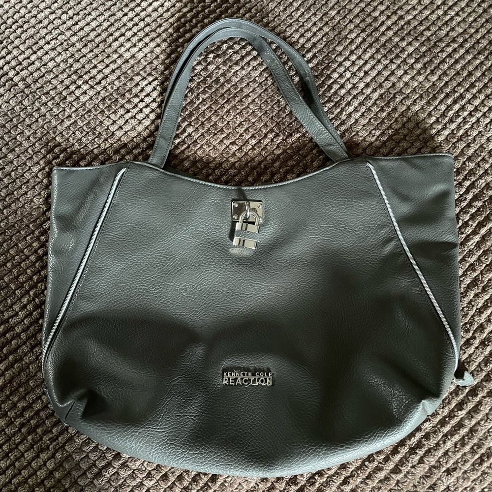 KENNETH COLE REACTION SHOULDER STRAP TOTE HANDBAG/DEEP CHARCOAL GRAY